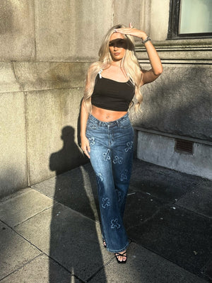 Crucifix Cross Straight Leg Denim Jeans - Molly - Storm Desire