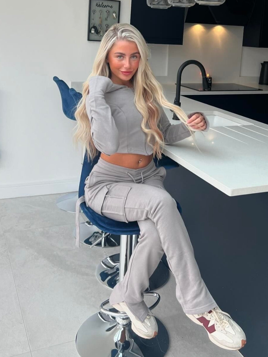 Utility Pocket Crop Zip Top & Flare Jogger Set - Isabel - Storm Desire