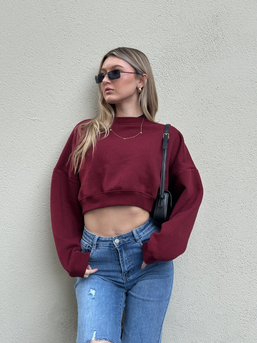 Fleece Jersey Baggy Crop Jumper - Logan - Storm Desire