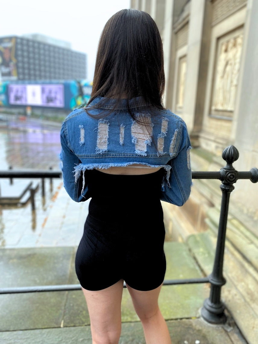 Ultra Cropped Shredded Denim Jacket - Kimber - Storm Desire