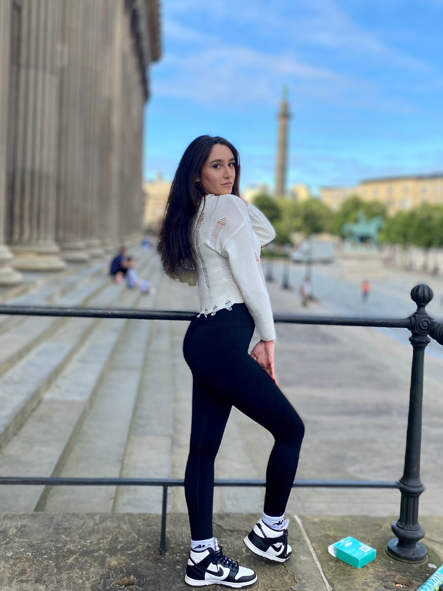 Cream Distressed Knitted Crop Jumper - Elina - Storm Desire