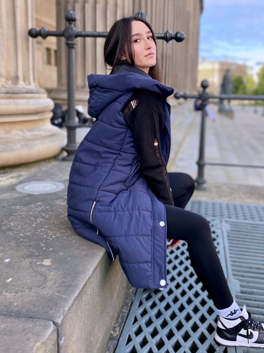 Longline Padded Hooded Gilet - Jayla - Storm Desire