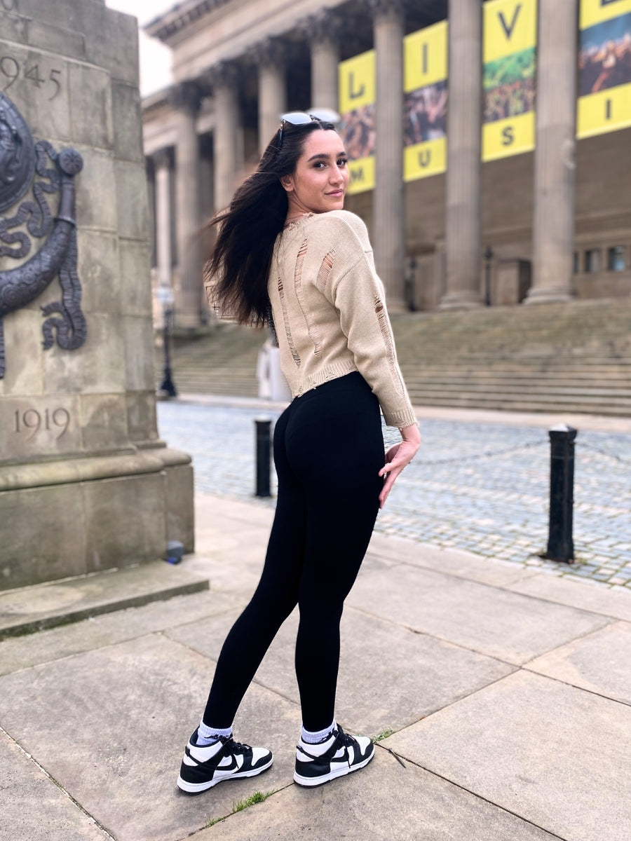 Beige Distressed Knitted Crop Jumper - Elina - Storm Desire