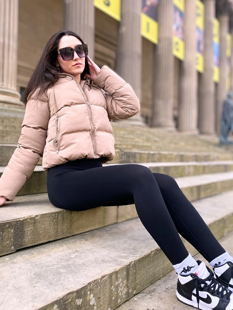 Beige Hooded Padded Puffer Jacket - June - Storm Desire