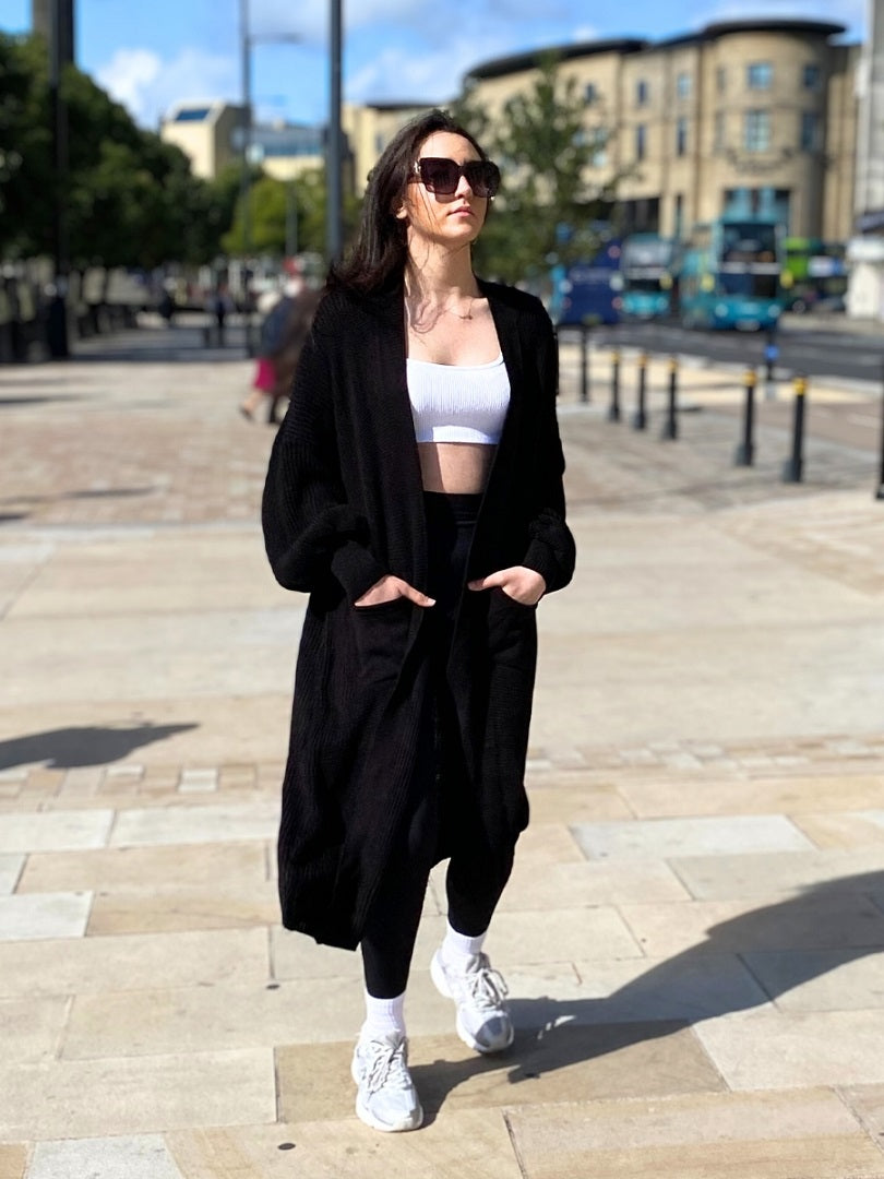 Black Oversize Longline Knitted Cardigan - Kori - Storm Desire