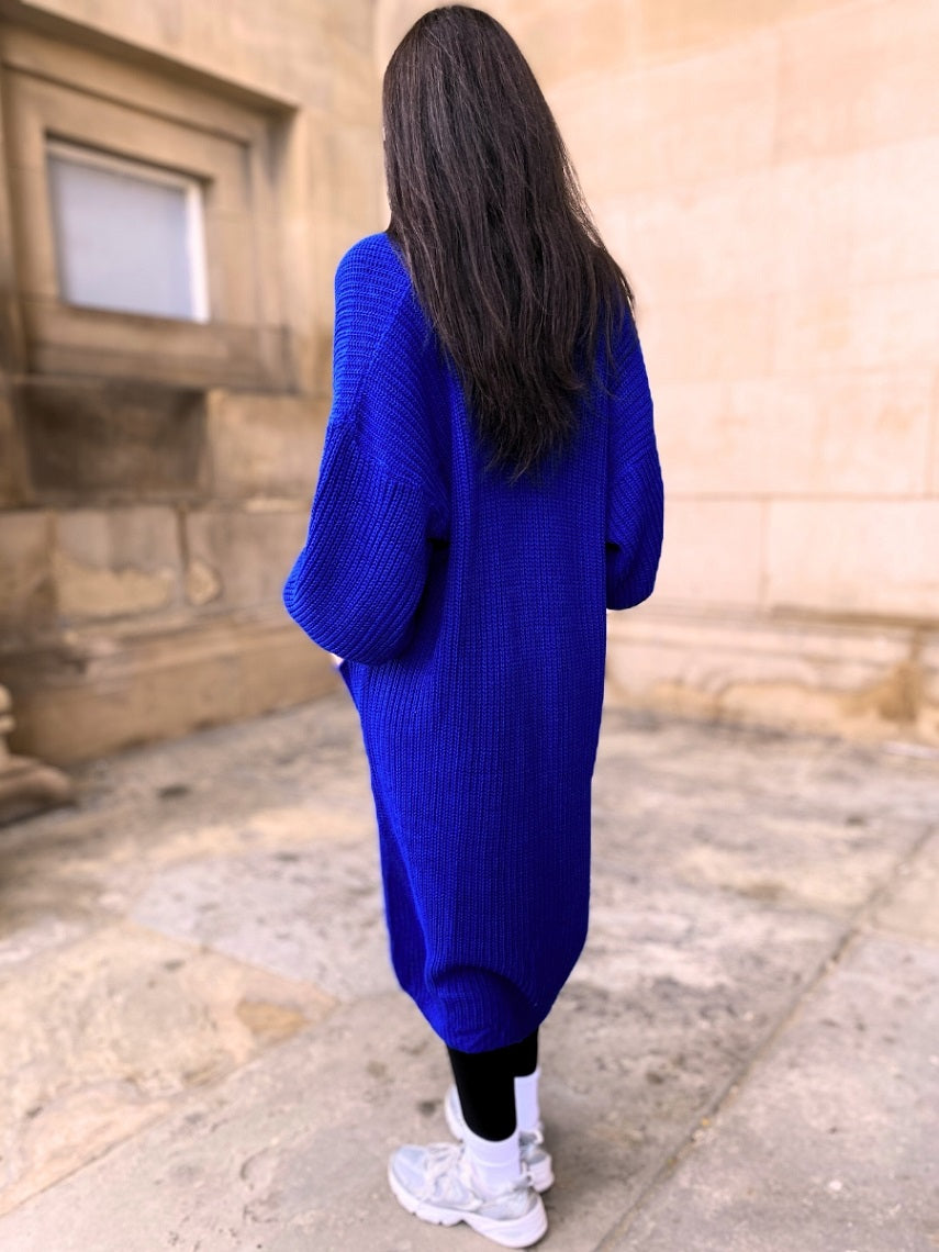 Royal Blue Oversize Longline Knitted Cardigan - Kori - Storm Desire
