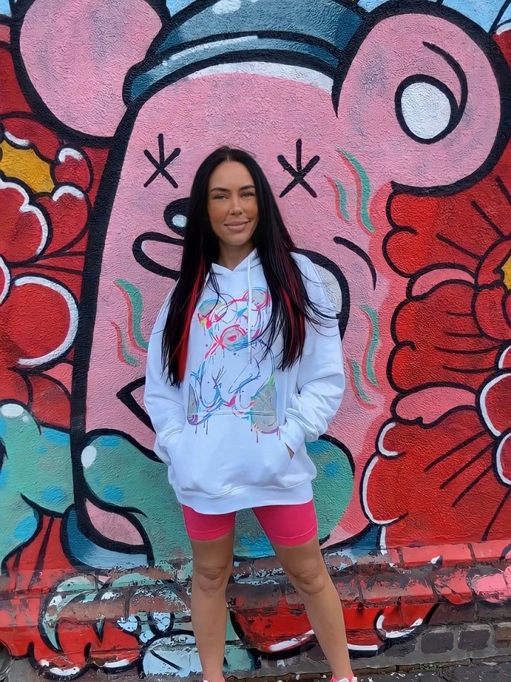 White Neon Print Teddy Graphic Hoodie - Marilyn - Storm Desire