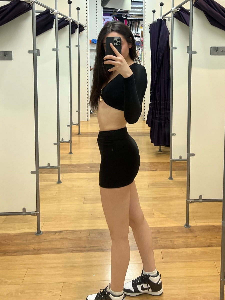 Black Horseshoe Detail Crop Top and Mini Skirt Co-ord - Josie - Storm Desire