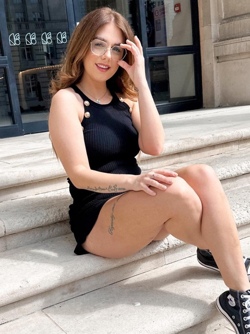 Black Ribbed Gold Button Top & Shorts Set - Adelyn - Storm Desire