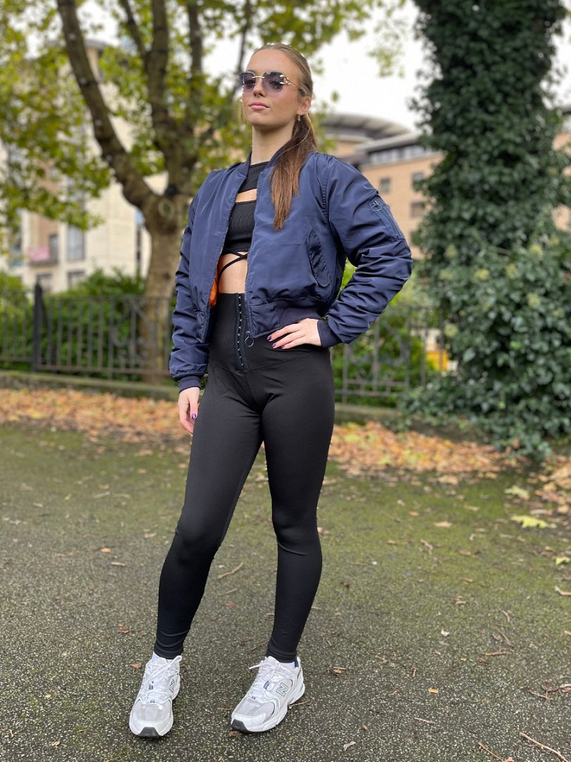 Navy Blue Zip Up Bomber Jacket - Chiquita - Storm Desire
