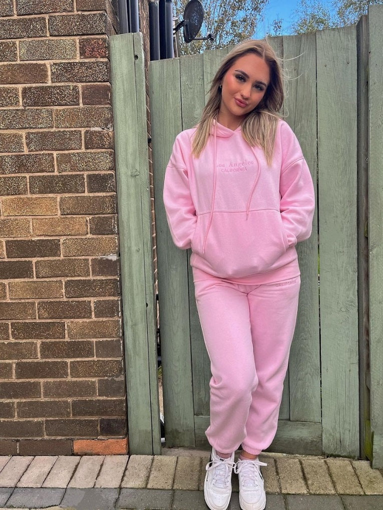 Baby Pink Embroidered Los Angeles Sweatshirt & Jogger Set - Teresa - Storm Desire