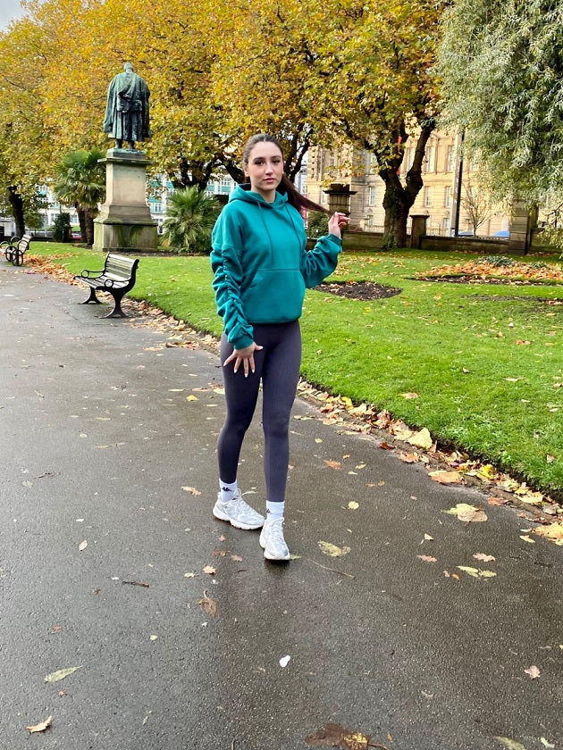 Teal Ruched Sleeve Hooded Sweatshirt - Kora - Storm Desire
