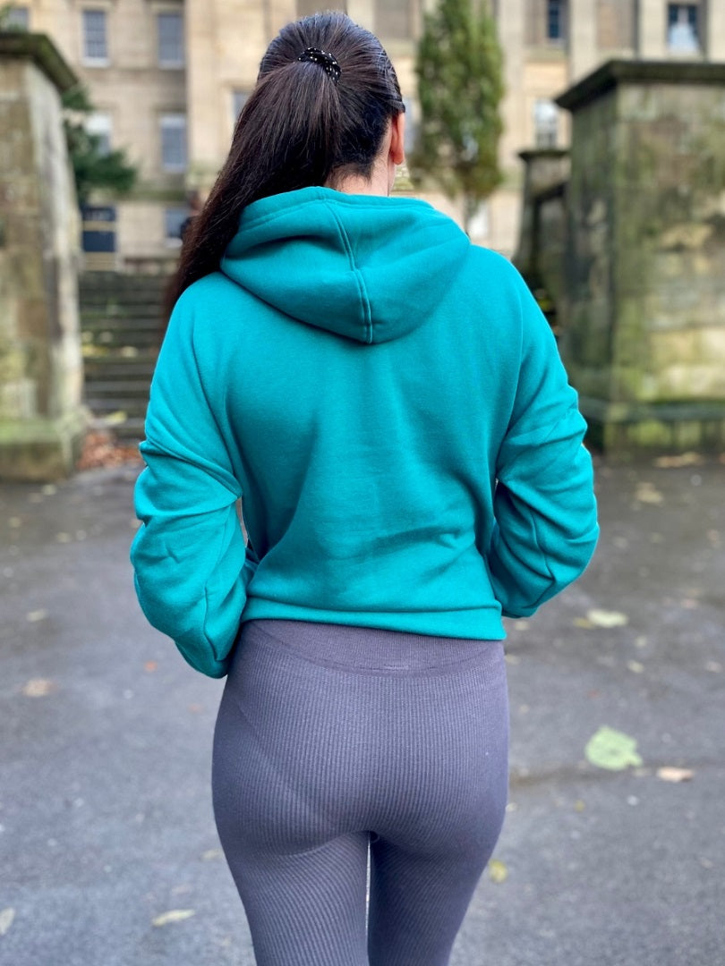 Teal Ruched Sleeve Hooded Sweatshirt - Kora - Storm Desire