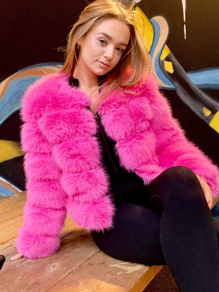 Neon Pink Super Soft Faux Fur Jacket - Salma - Storm Desire