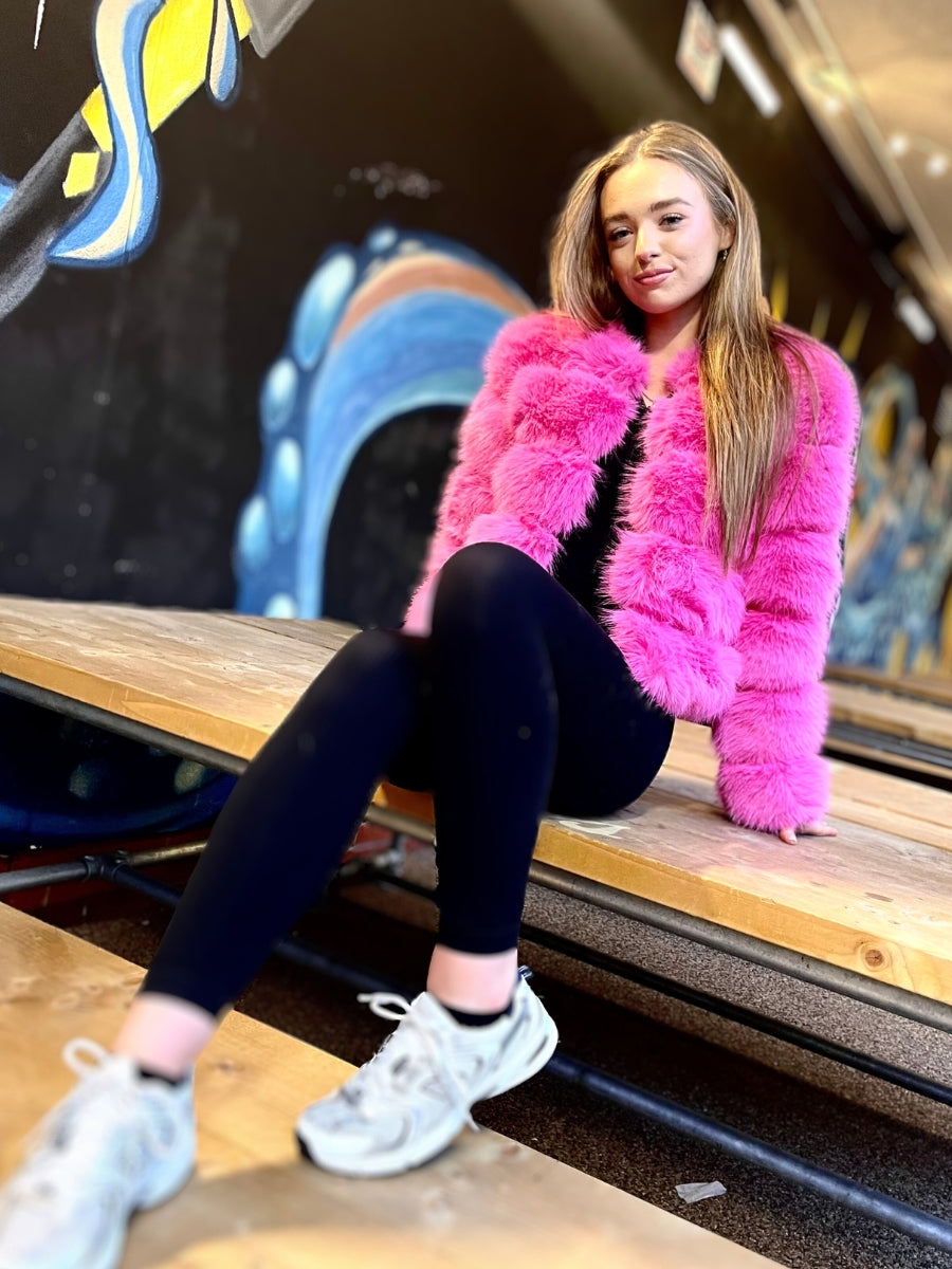 Neon Pink Super Soft Faux Fur Jacket - Salma - Storm Desire