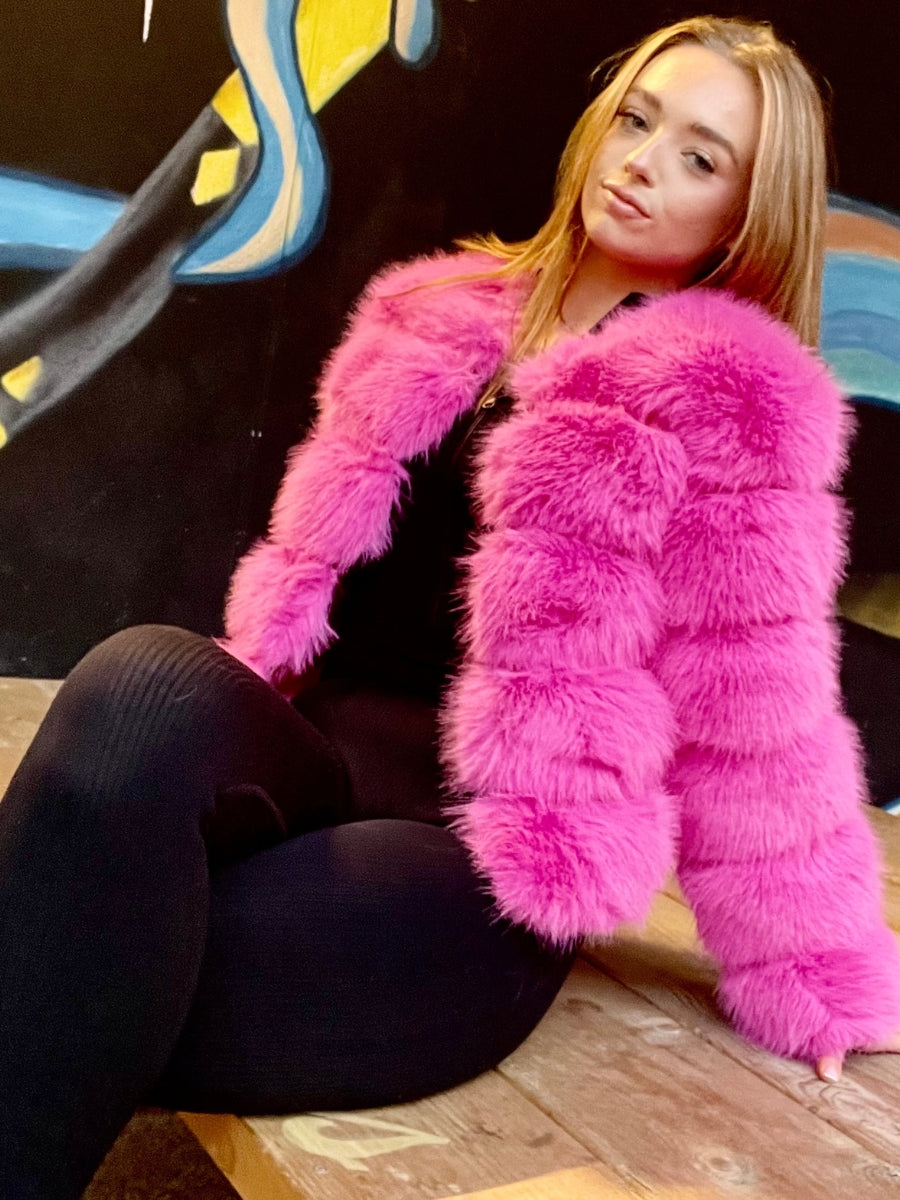 Neon Pink Super Soft Faux Fur Jacket - Salma - Storm Desire