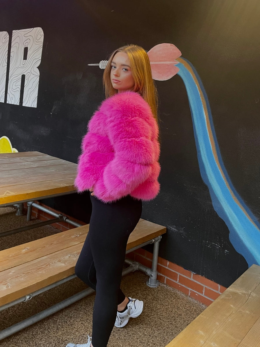 Neon Pink Super Soft Faux Fur Jacket - Salma - Storm Desire