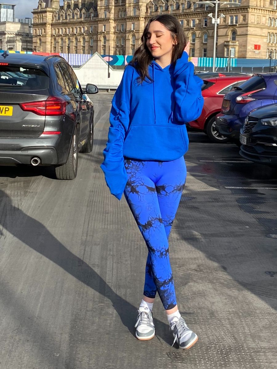 Royal Blue Ruched Sleeve Hoodie & Tie Dye Print Bum Sculpt Leggings Set- Cora - Storm Desire