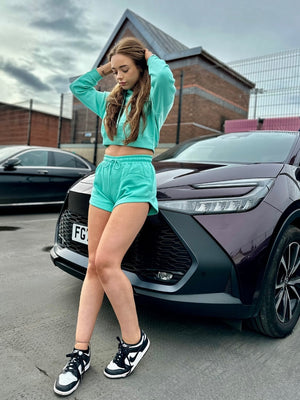 Crop Sweatshirt And Shorts Set - Violet - Storm Desire