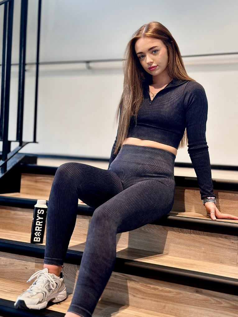Ribbed Zip Top & Leggings Gym Set - Ruby - Storm Desire