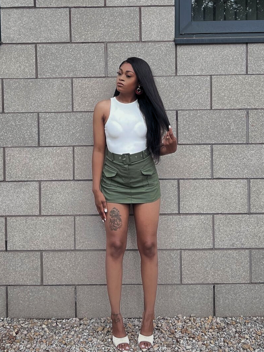Khaki Green Cargo Belted Skort - Estrella - Storm Desire