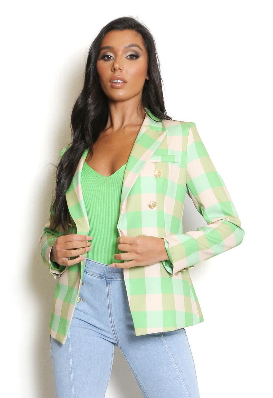 Green Attentif Tartan Check Double Breasted Summer Blazer - Elliot - Storm Desire