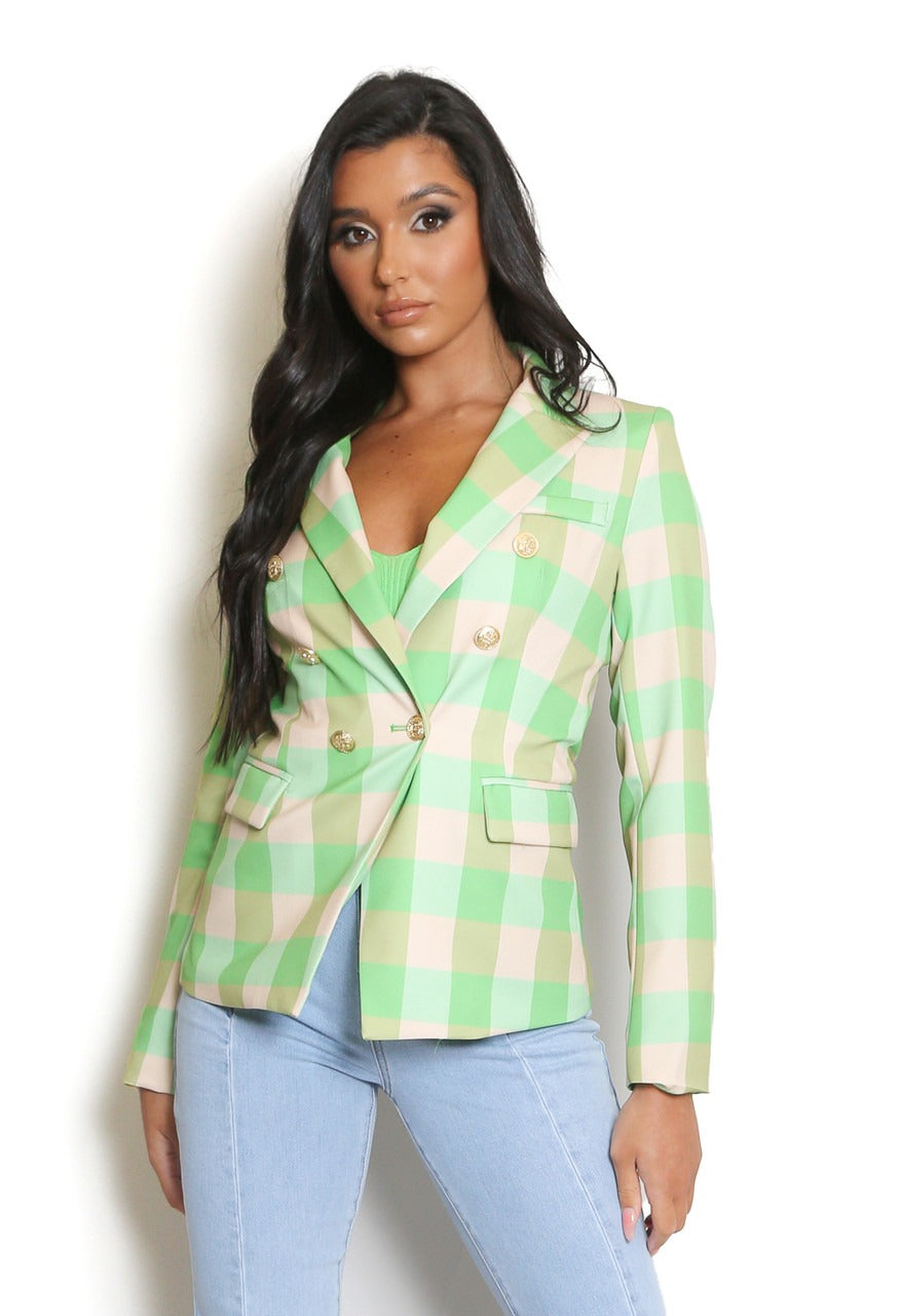 Green Attentif Tartan Check Double Breasted Summer Blazer - Elliot - Storm Desire