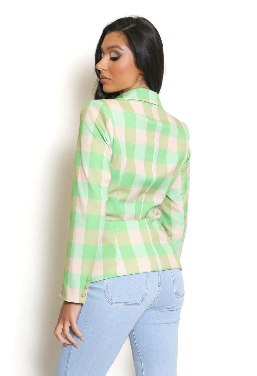 Green Attentif Tartan Check Double Breasted Summer Blazer - Elliot - Storm Desire