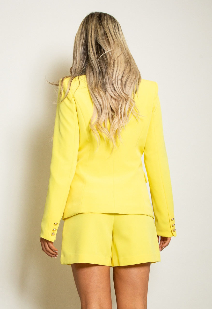Yellow Attentif Golden Button Double Breast Blazer - Eden - Storm Desire