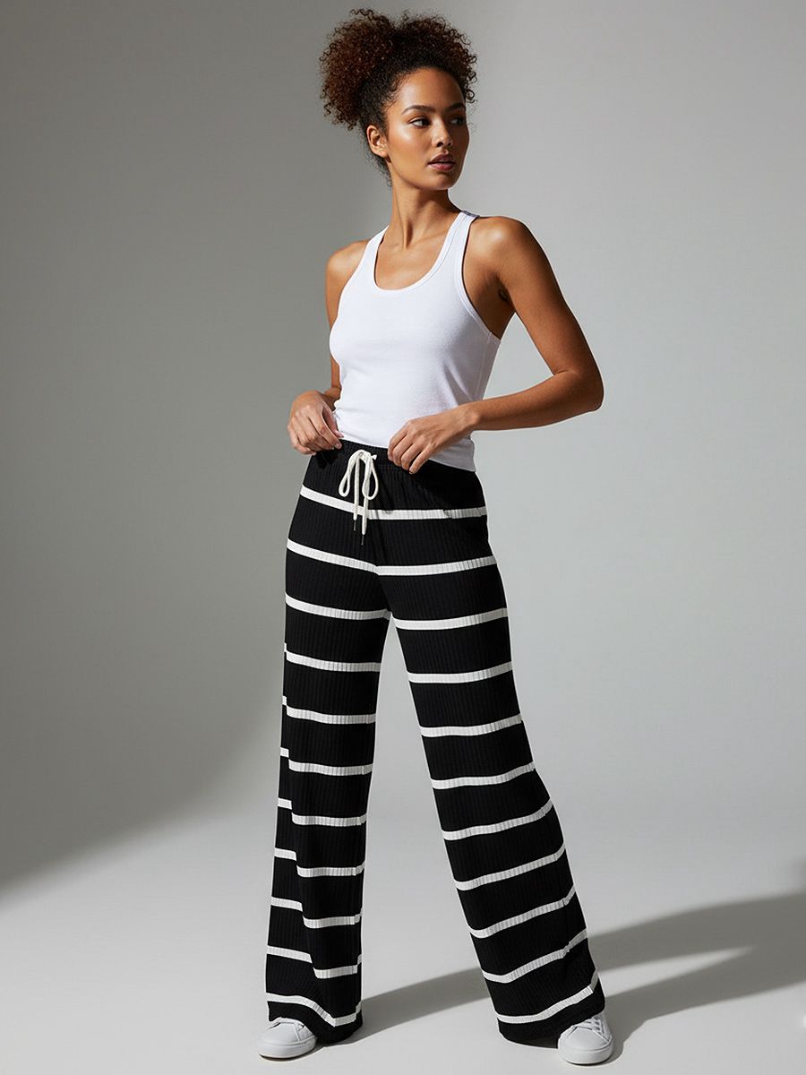Striped High Waist Flared Trousers - Wrenleigh