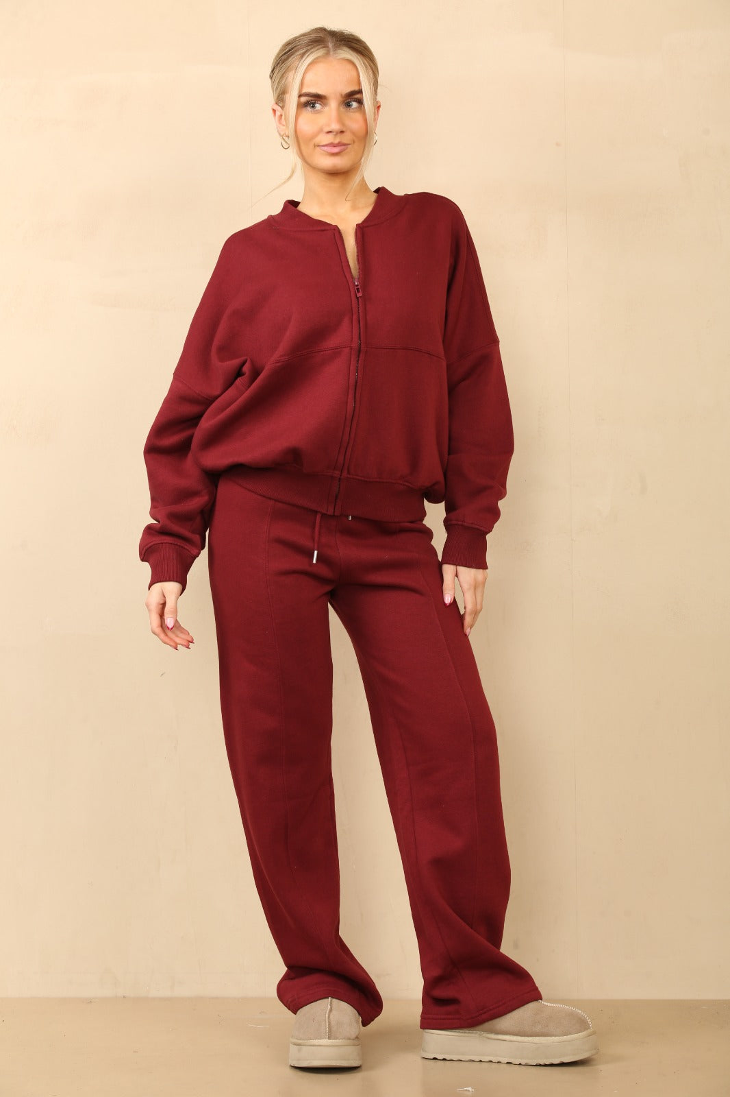 Bomber Style Oversize Fleece Zipper & Jogger Set - Sara - Storm Desire