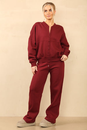 Bomber Style Oversize Fleece Zipper & Jogger Set - Sara - Storm Desire