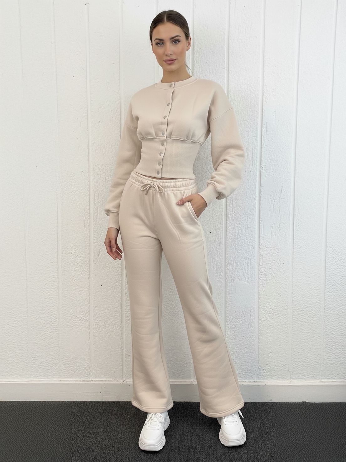 Button Up Top & Wide Leg Trouser Tracksuit - Linda