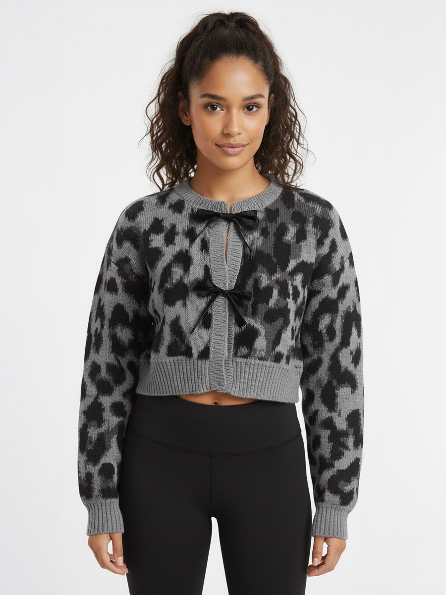 Animal Print Knitted Lace Up Cardigan - Magdalena