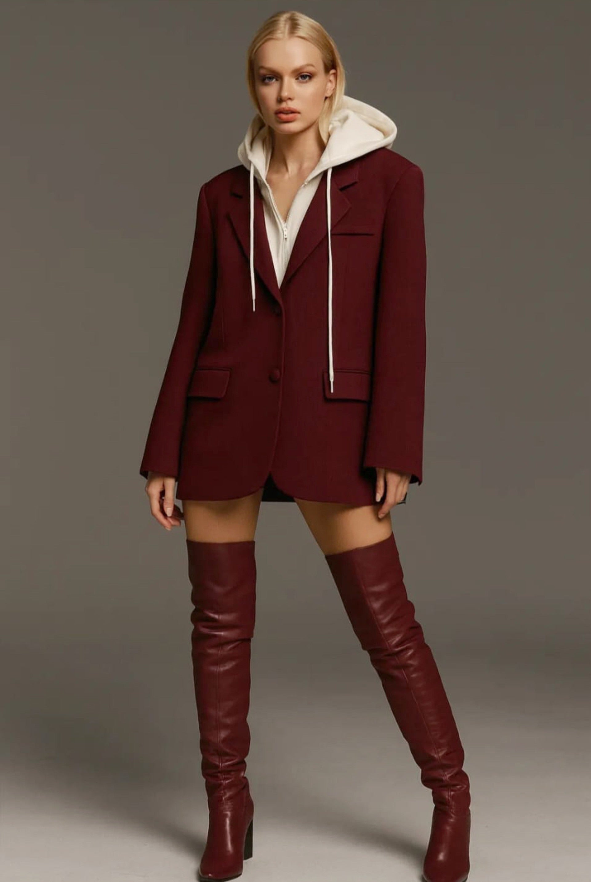 Combo Hooded Blazer Jacket - Viviana