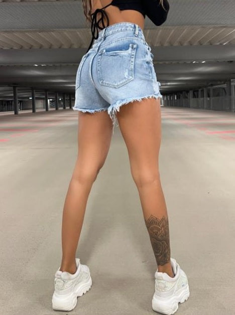 Denim Blue Shredded Hot pants - Loretta - Storm Desire