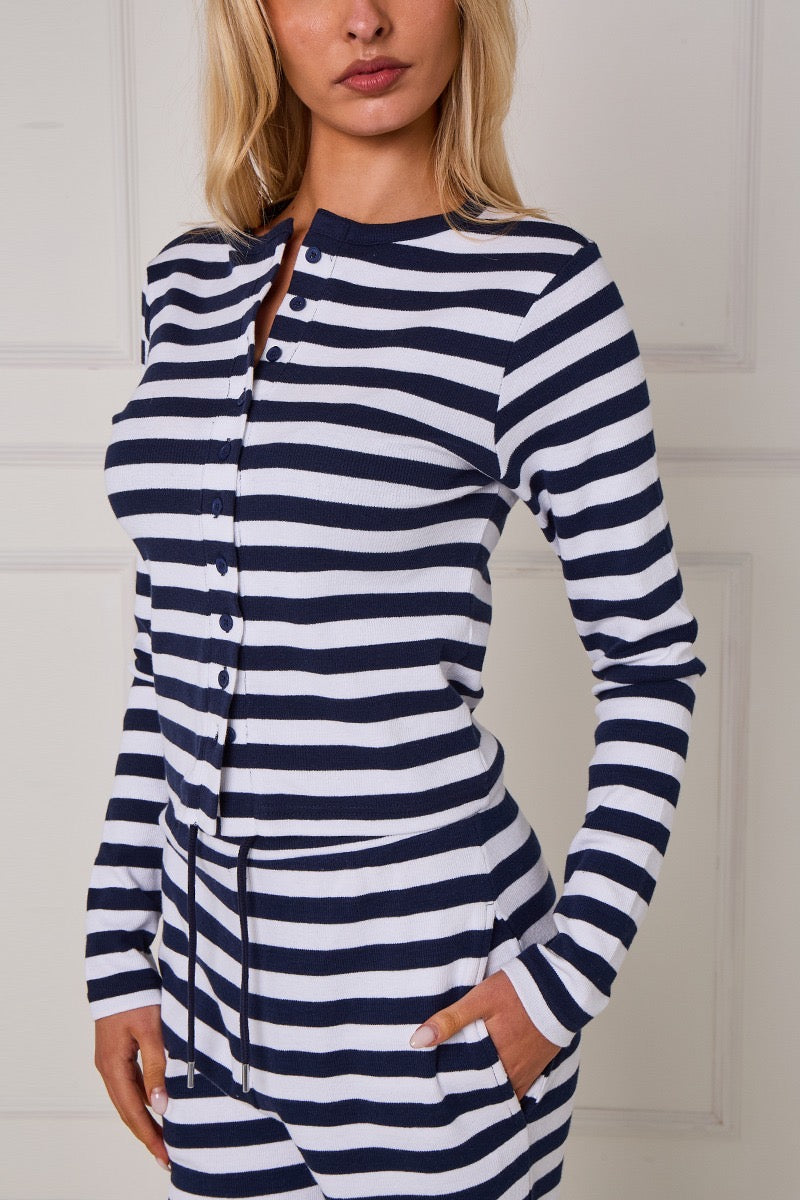 Striped Ribbed Button Up Top & Wide Leg Trouser Co-ord - Jolie