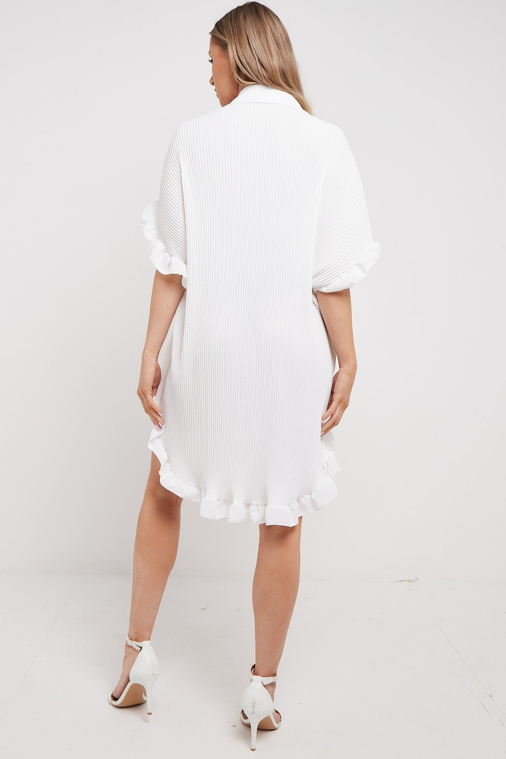 White Pleated Frill Oversize Shirt - Ocean - Storm Desire