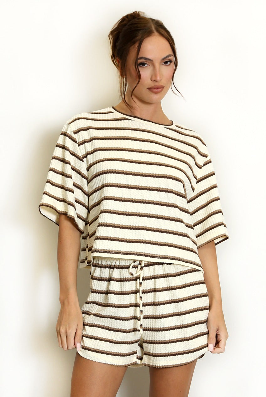 Striped Textured T-Shirt and Casual Shorts - Lennon