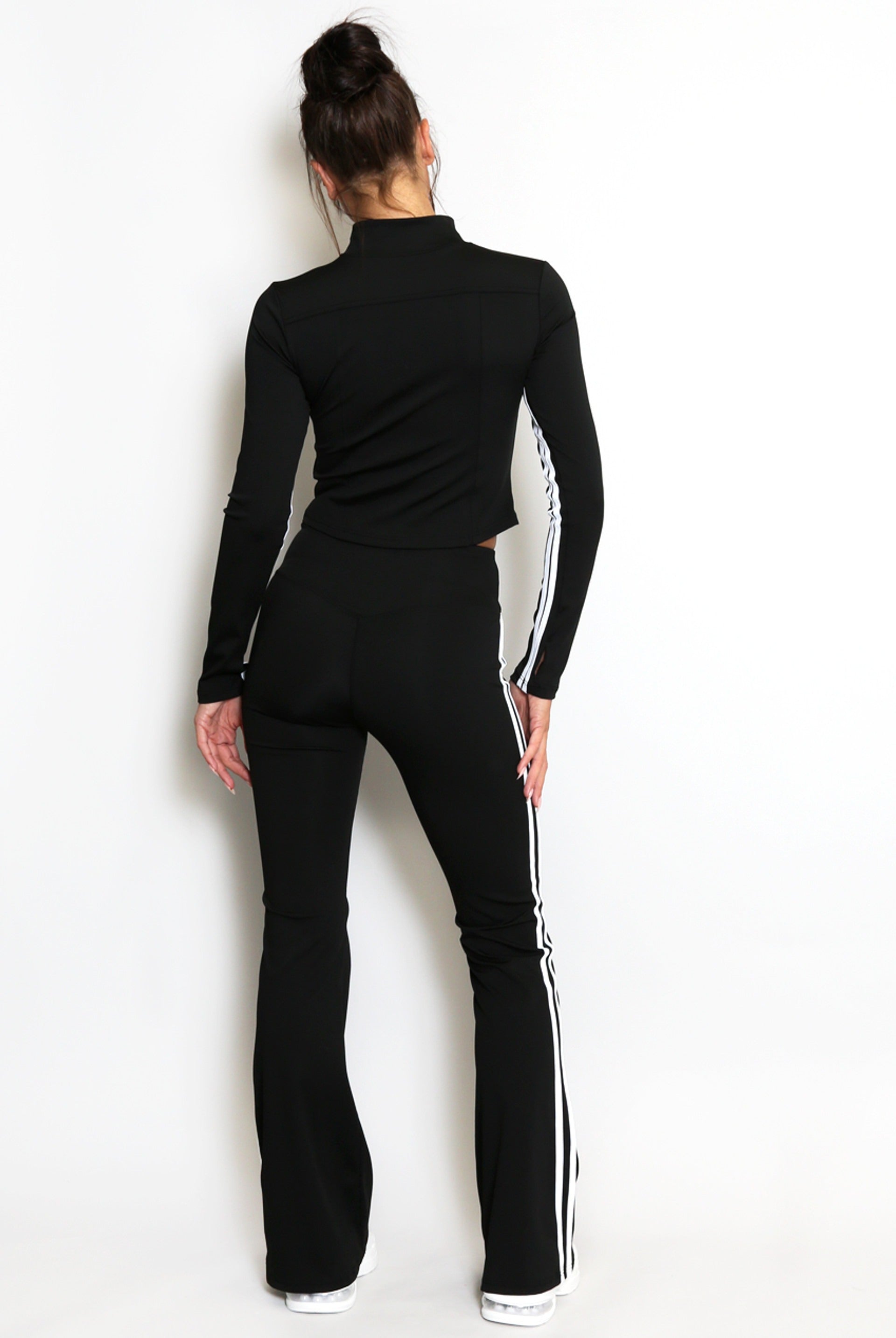 Zip Top And Side Stripe Flare Leg Gym Set - Kyla - Storm Desire