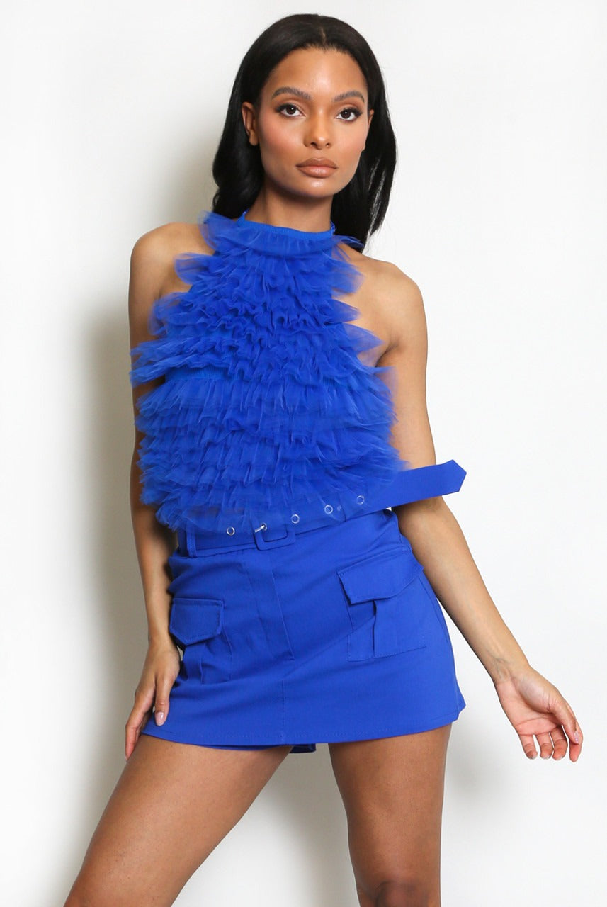 Royal Blue Cargo Belted Skort - Estrella - Storm Desire