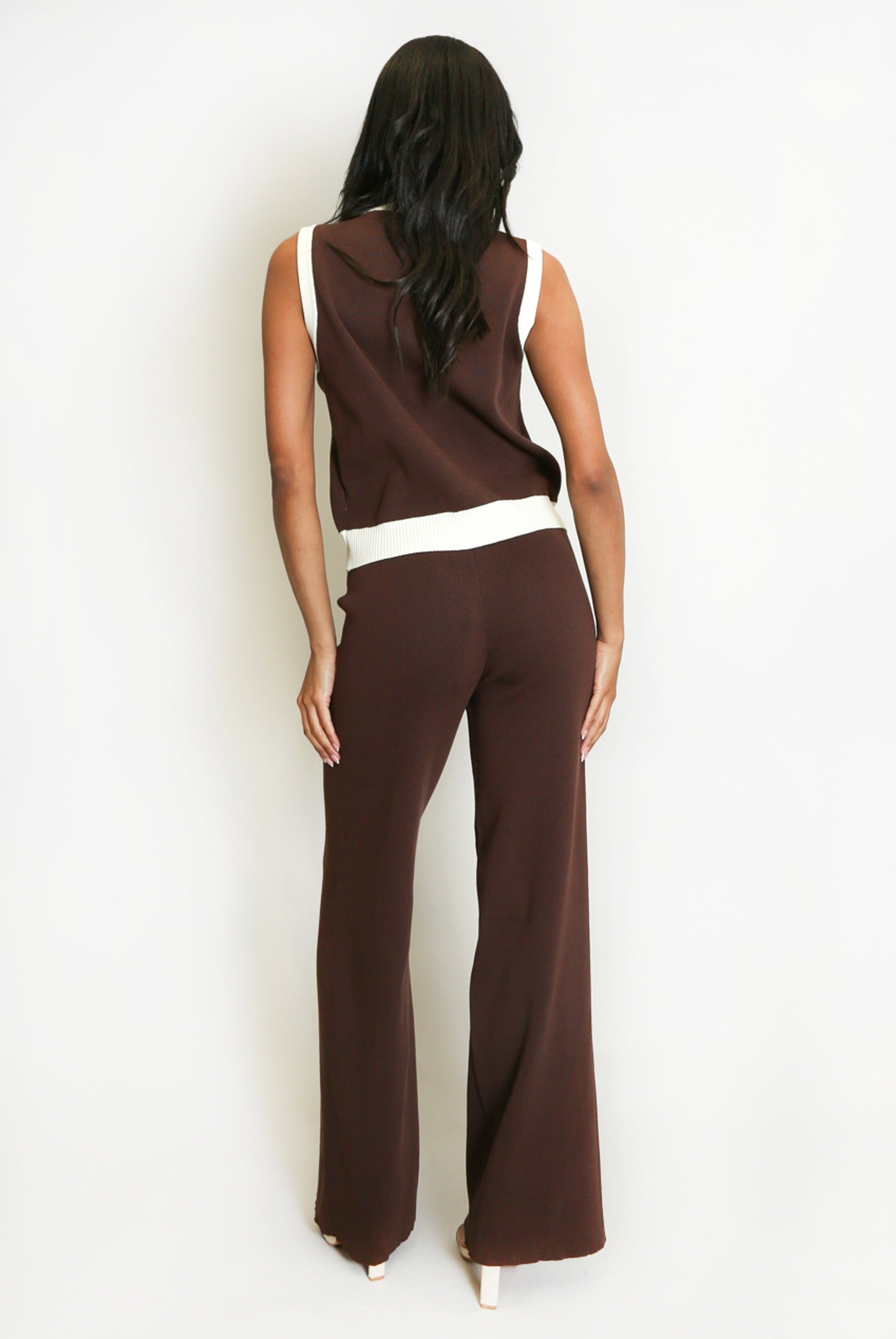 Ribbed Knitted Waistcoat and Wide Leg Trousers Set - Eleanora