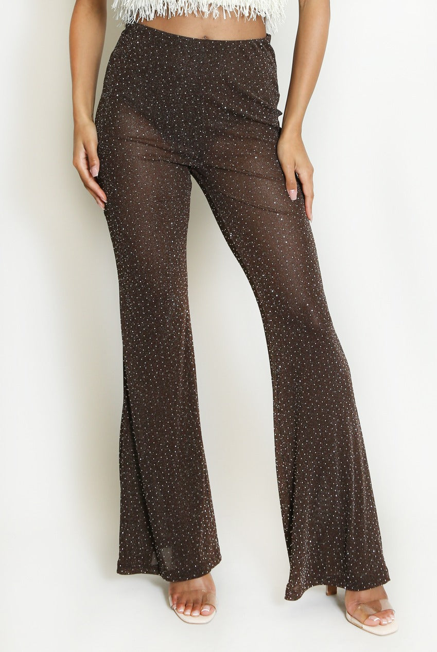 Diamante Embellished Mesh Flare Hem Trouser - Annika