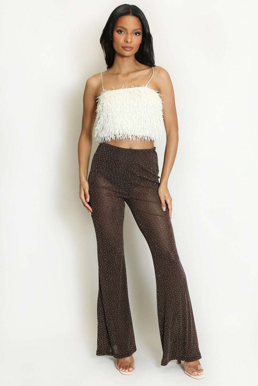 Diamante Embellished Mesh Flare Hem Trouser - Annika