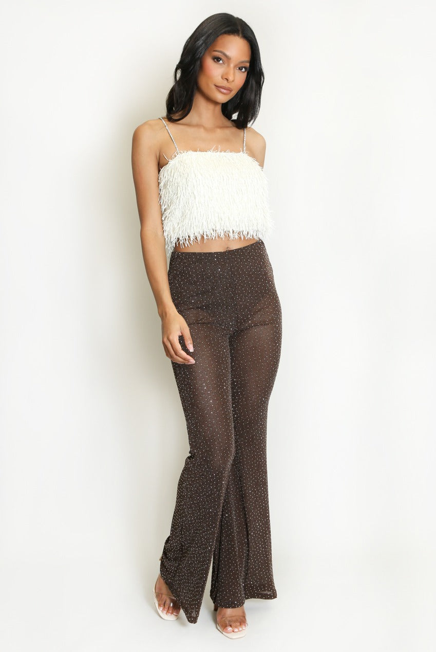 Diamante Embellished Mesh Flare Hem Trouser - Annika