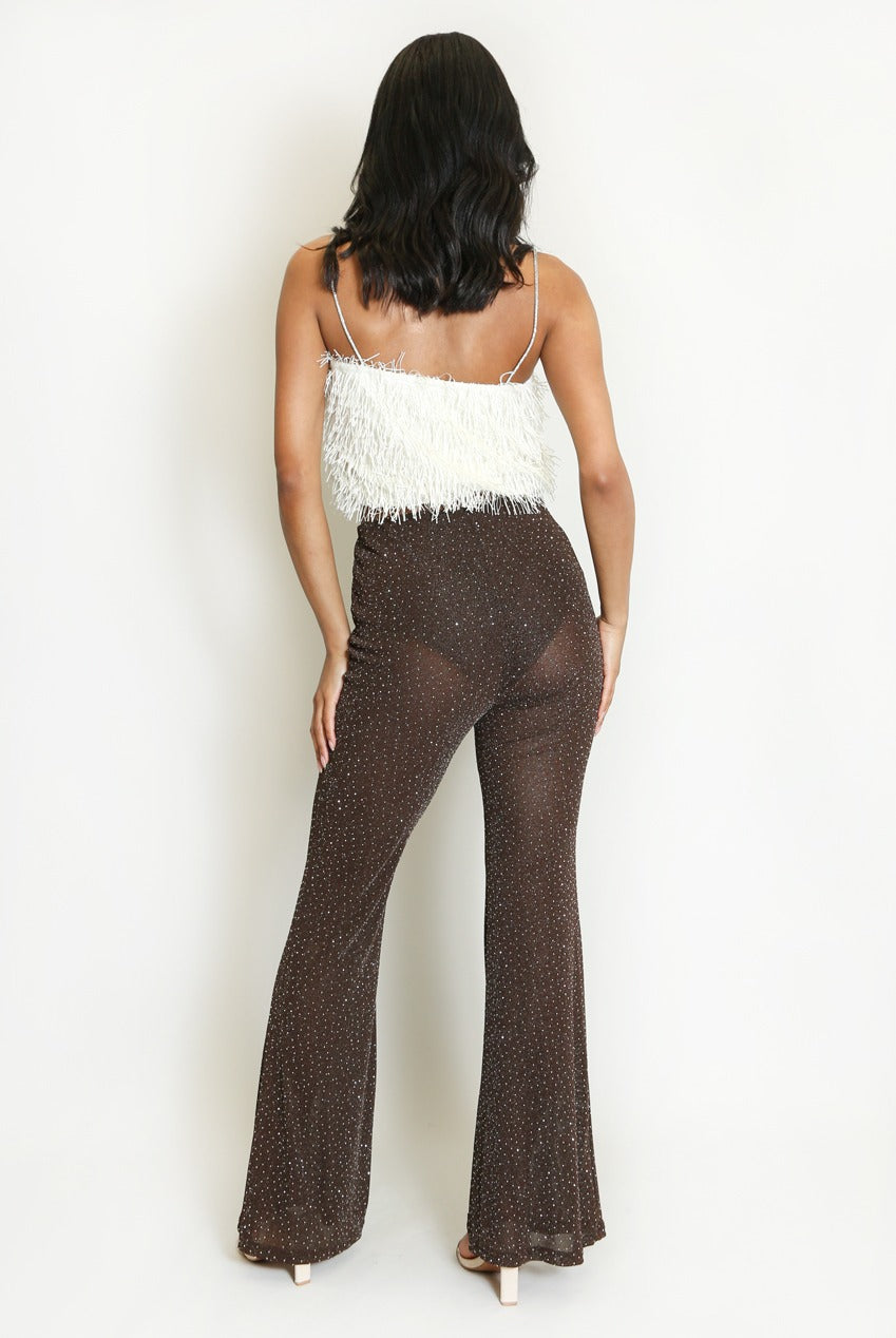 Diamante Embellished Mesh Flare Hem Trouser - Annika