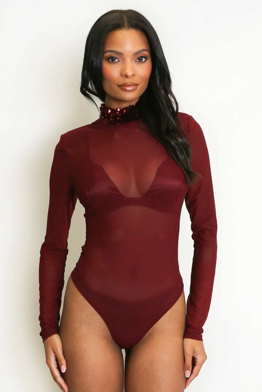 Sequin Neck Mesh Bodysuit - Johanna