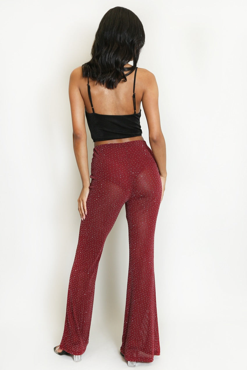 Diamante Embellished Mesh Flare Hem Trouser - Annika