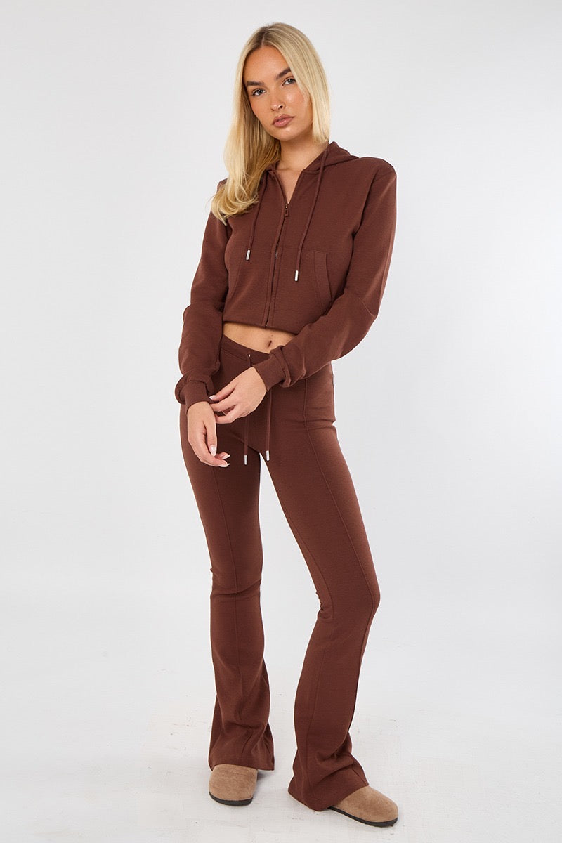 Cropped Hem Bell Bottom Joggers Set - Fernanda