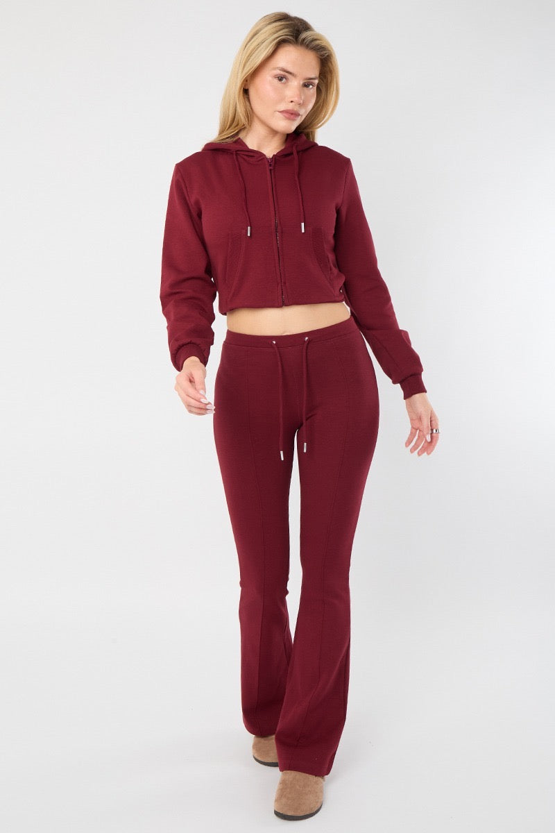 Cropped Hem Bell Bottom Joggers Set - Fernanda